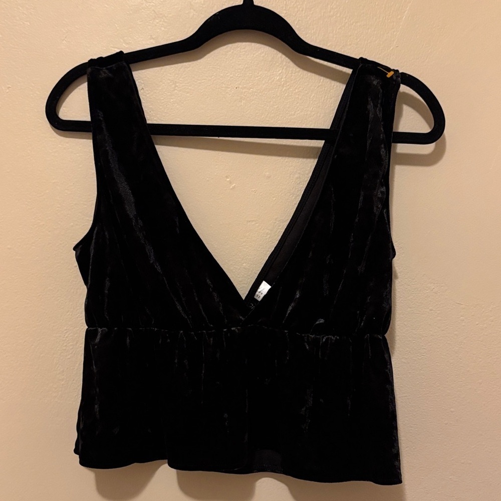 Divided Black Velvet Sleeveless Top